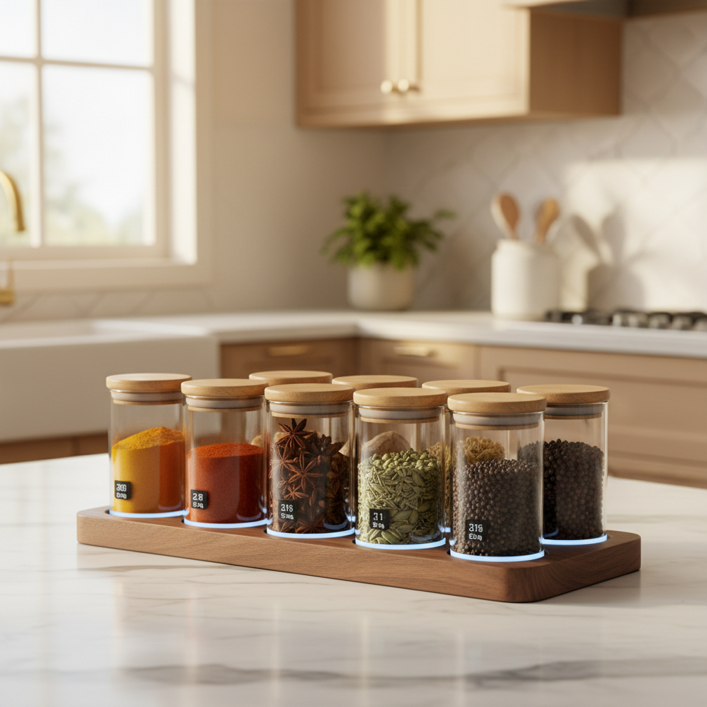 Smart spice storage jars organizer - lifestyle kitchen shot